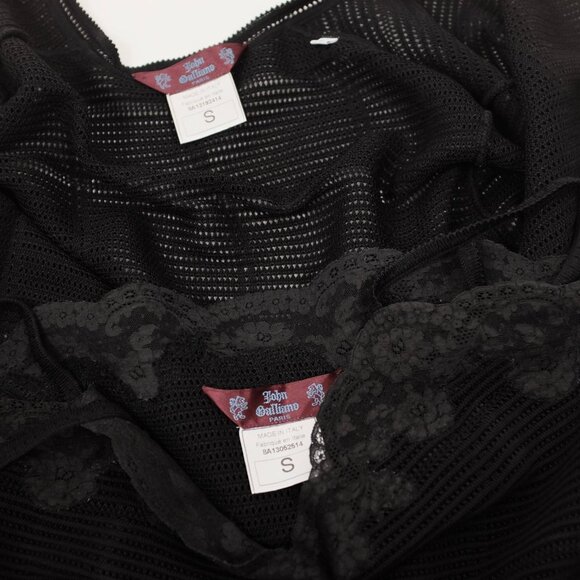 Y2K John Galliano 90s cardigan top twinset sweater sz S black open knit lace - Picture 4 of 14